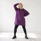 Damen Hoody Lagenlook Baumwolle Lila, gerader Schnitt, Reißverschluss, Oversize große Größen – Rafay
