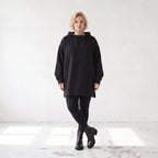Damen Hoody Lagenlook Baumwolle Schwarz, gerader Schnitt, Reißverschluss, Oversize große Größen – Rafay