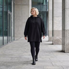 Damen Hoody Lagenlook Baumwolle Schwarz, gerader Schnitt, Reißverschluss, Oversize große Größen – Rafay