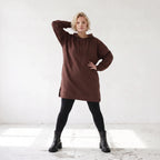 Damen Hoody Lagenlook Baumwolle Braun, gerader Schnitt, Reißverschluss, Oversize große Größen – Rafay