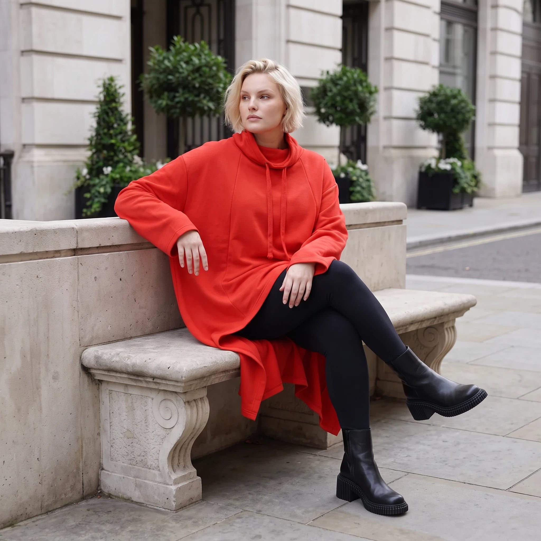 Damen Shirt Lagenlook Baumwolle Rot, Vokuhila, Langarm, Nahttaschen, Oversize große Größen – Rafay