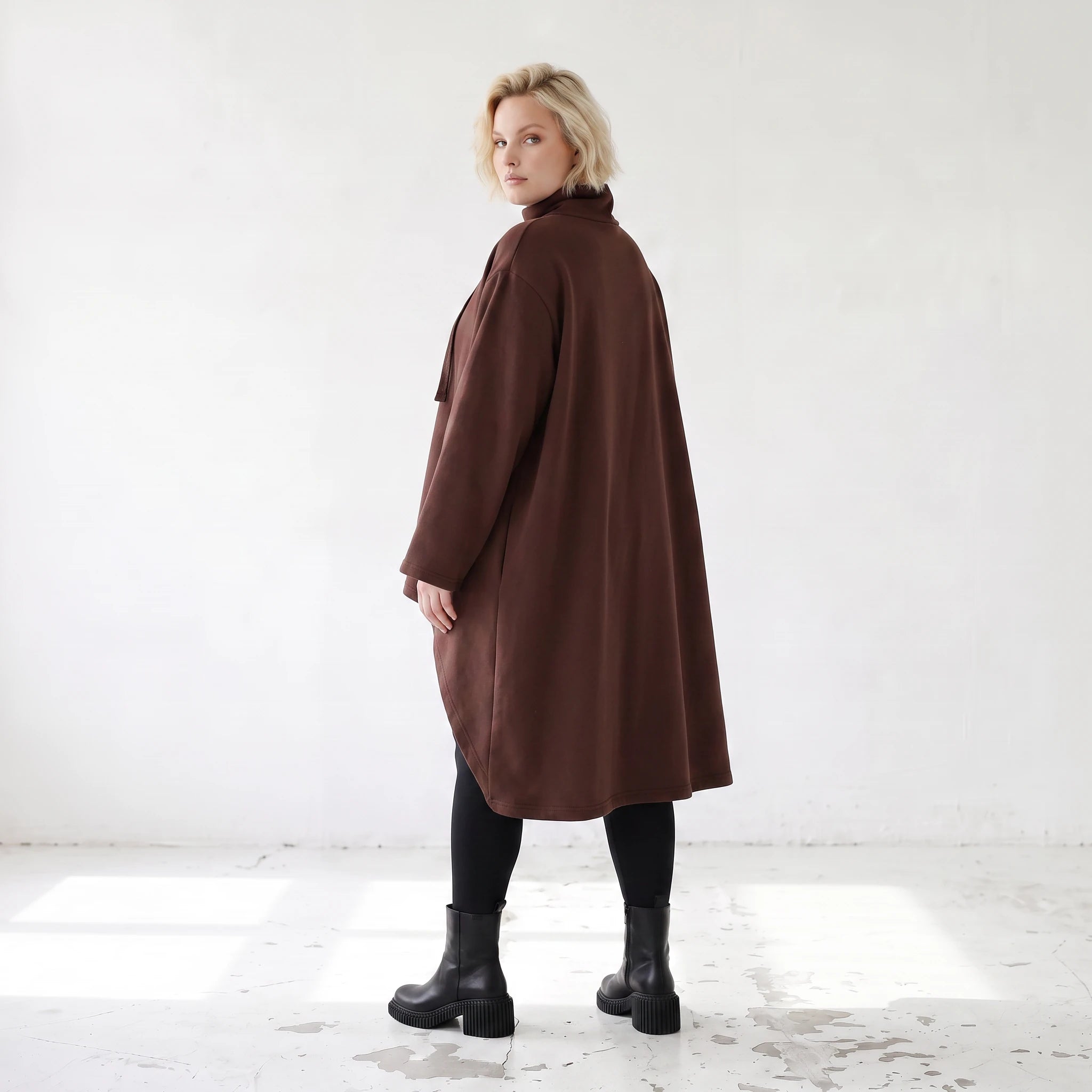 Damen Shirt Lagenlook Baumwolle Schokobraun, Vokuhila, Langarm, Daumenloch, Oversize große Größen – Rafay