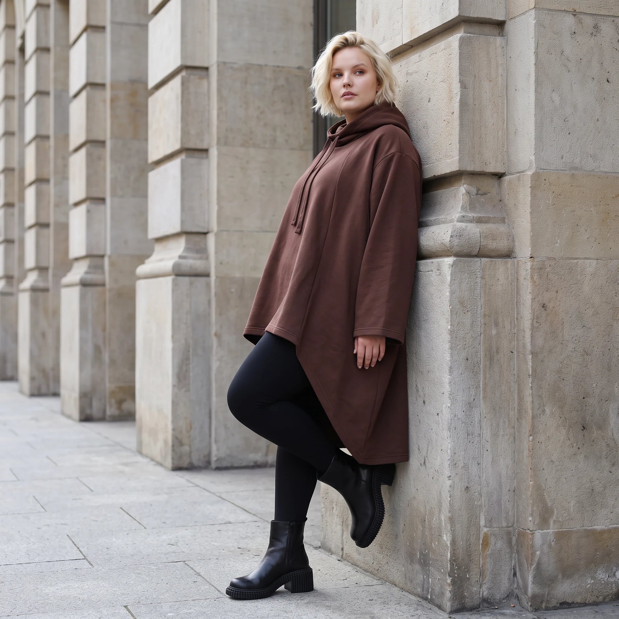 Damen Shirt Lagenlook Baumwolle Schokobraun, Vokuhila, Langarm, Daumenloch, Oversize große Größen – Rafay