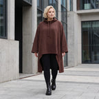 Damen Shirt Lagenlook Baumwolle Schokobraun, Vokuhila, Langarm, Daumenloch, Oversize große Größen – Rafay