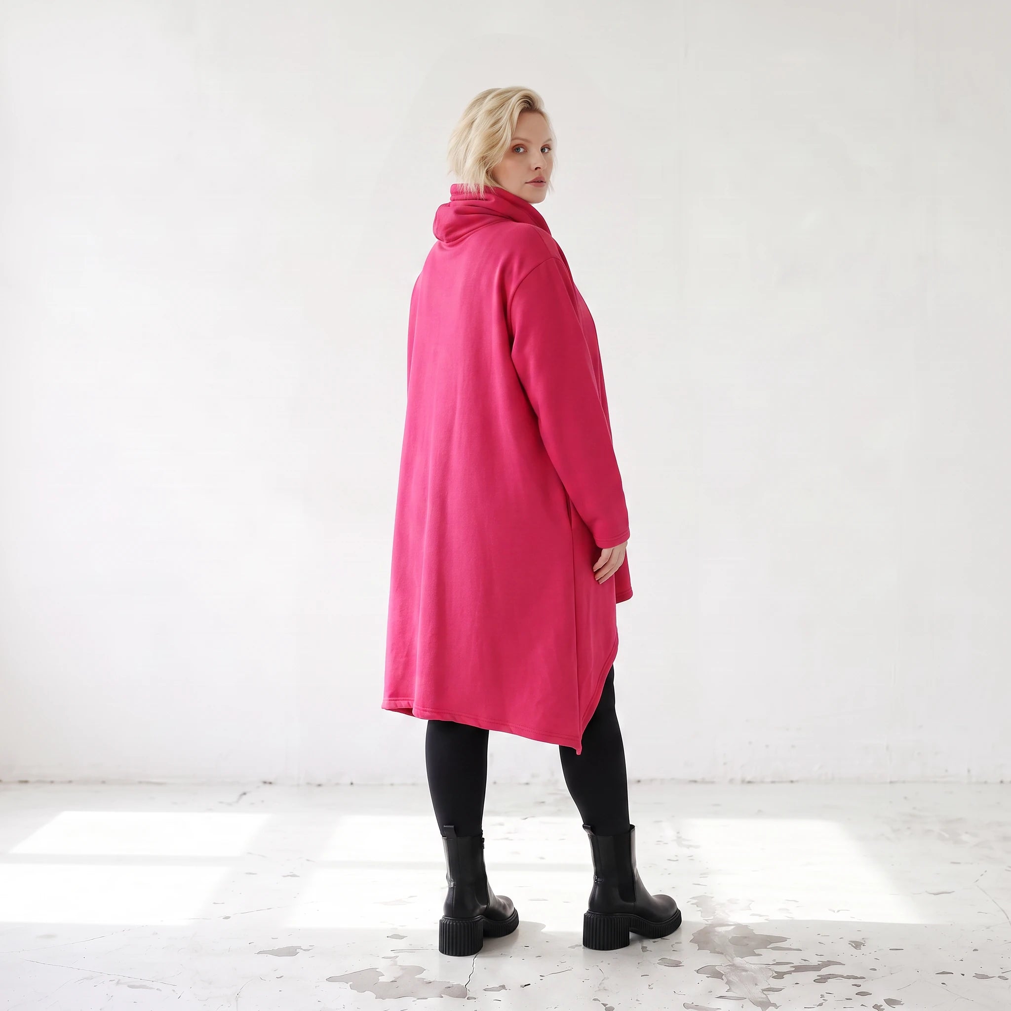 Damen Shirt Lagenlook Baumwolle Pink, Vokuhila, Langarm, Daumenloch, Oversize große Größen – Rafay