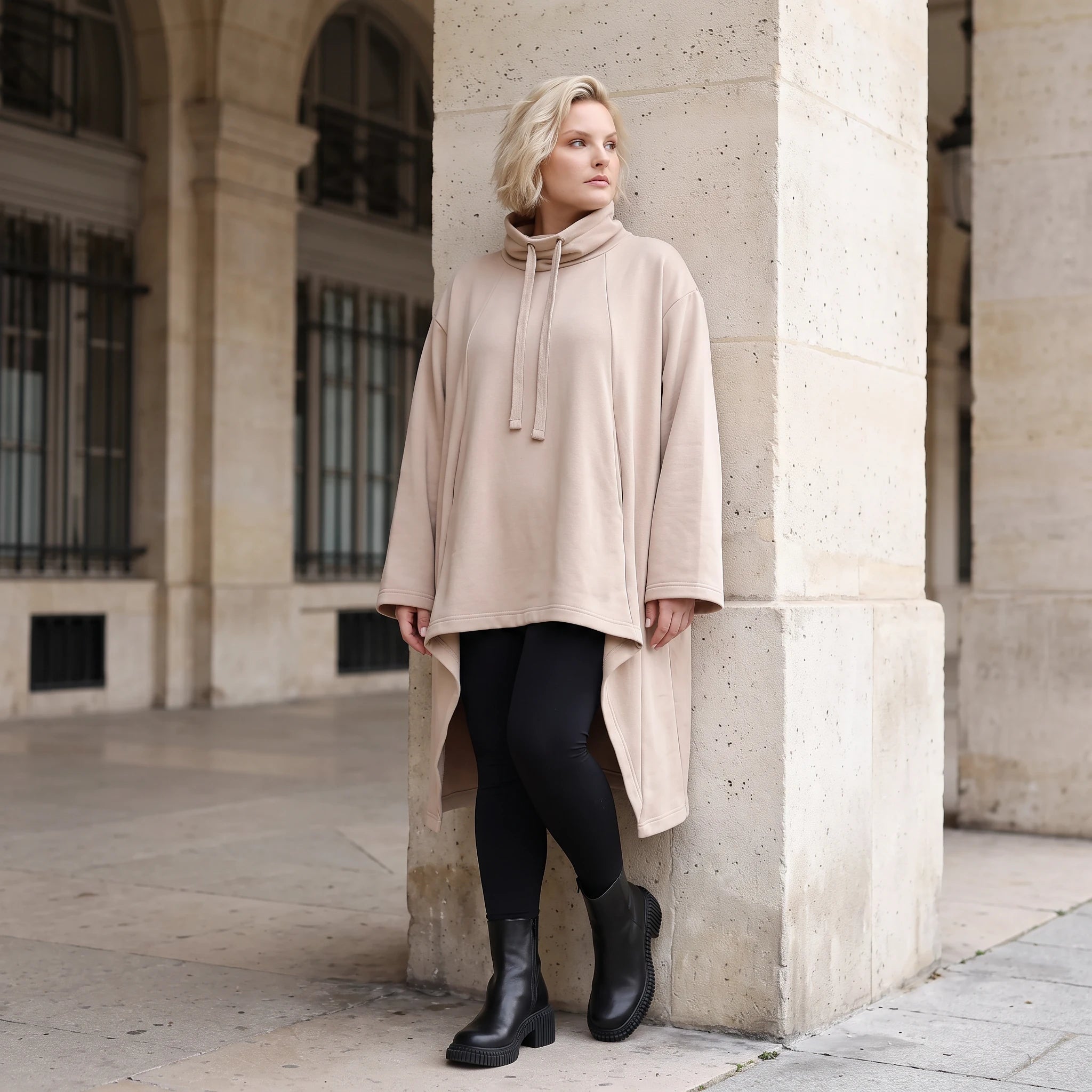 Damen Shirt Lagenlook Baumwolle Sand, Vokuhila, Langarm, Daumenloch, Oversize große Größen – Rafay