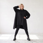 Damen Shirt Lagenlook Baumwolle Schwarz, Vokuhila, Langarm, Daumenloch, Oversize große Größen – Rafay