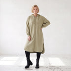 Beige Kapuzenjacke aus Baumwolle in French Terry Qualität mit Reißverschluss Taschen