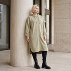 Beige Kapuzenjacke aus Baumwolle in French Terry Qualität mit Reißverschluss Taschen