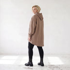 Damen Hoody Lagenlook Baumwolle Braun, gerundeter Schnitt, Kapuze, Oversize große Größen – Rafay