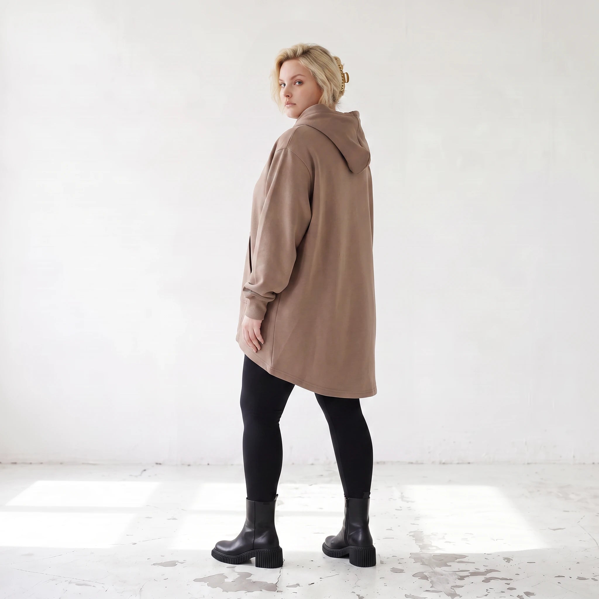 Damen Hoody Lagenlook Baumwolle Braun, gerundeter Schnitt, Kapuze, Oversize große Größen – Rafay