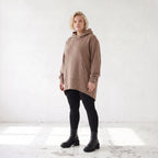 Damen Hoody Lagenlook Baumwolle Braun, gerundeter Schnitt, Kapuze, Oversize große Größen – Rafay