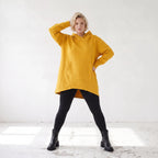 Damen Hoody Lagenlook Baumwolle Senfgelb, gerundeter Schnitt, 7/8-Arm, Kängurutasche, Oversize große Größen – Rafay