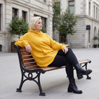 Damen Hoody Lagenlook Baumwolle Senfgelb, gerundeter Schnitt, 7/8-Arm, Kängurutasche, Oversize große Größen – Rafay