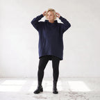 Damen Hoody Lagenlook Baumwolle Dunkelblau, gerundeter Schnitt, Kapuze, Oversize große Größen – Rafay