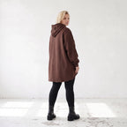Damen Hoody Lagenlook Baumwolle Schokobraun, gerundeter Schnitt, 7/8-Arm, Kängurutasche, Oversize große Größen – Rafay