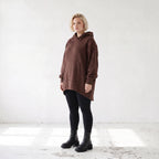 Damen Hoody Lagenlook Baumwolle Schokobraun, gerundeter Schnitt, 7/8-Arm, Kängurutasche, Oversize große Größen – Rafay