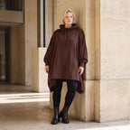 Damen Poncho Lagenlook Baumwolle Schokobraun, kastiger Schnitt, Kapuze, Oversize große Größen – Rafay