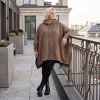 Damen Poncho Lagenlook Baumwolle Braun, kastiger Schnitt, Kapuze, Oversize große Größen – Rafay