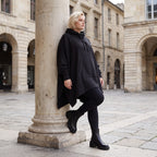 Damen Poncho Lagenlook Baumwolle Schwarz, kastiger Schnitt, Kapuze, Oversize große Größen – Rafay