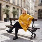 Damen Poncho Lagenlook Baumwolle Senfgelb, kastiger Schnitt, Langarm, Kapuze, Oversize große Größen – Rafay