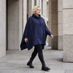 Damen Poncho Lagenlook Baumwolle Dunkelblau, kastiger Schnitt, Kapuze, Oversize große Größen – Rafay