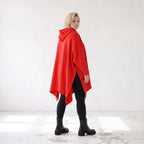 Damen Poncho Lagenlook Baumwolle Rot, kastiger Schnitt, Kapuze, Oversize große Größen – Rafay