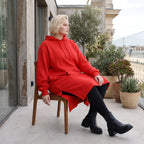 Damen Hoody Lagenlook Baumwolle Rot, gerader Schnitt, Kapuze, Oversize große Größen – Rafay