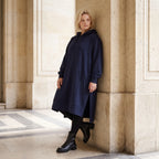 Damen Hoody Lagenlook Baumwolle Dunkelblau, gerader Schnitt, Langarm, Kapuze, Oversize große Größen – Rafay