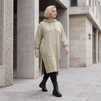 Damen Hoody Lagenlook Baumwolle Beige, gerader Schnitt, Langarm, Kapuze, Oversize große Größen – Rafay