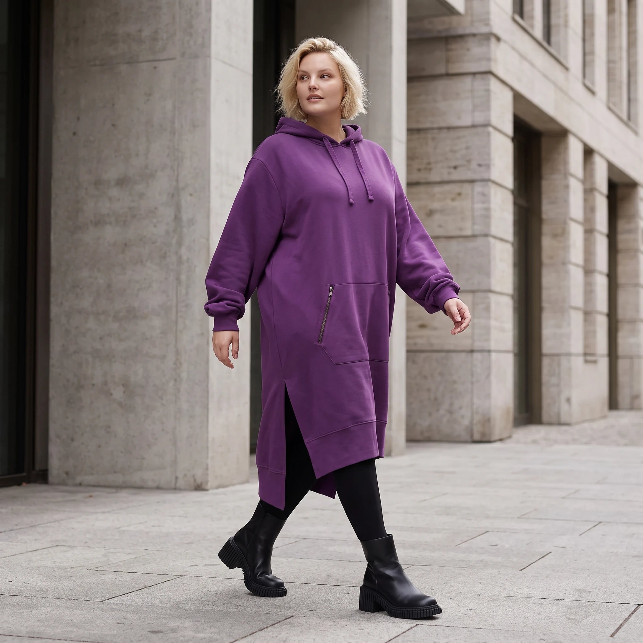 Damen Hoody Lagenlook Baumwolle Lila, gerader Schnitt, Langarm, Kapuze, Oversize große Größen – Rafay