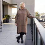 Damen Hoody Lagenlook Baumwolle Braun, gerader Schnitt, Langarm, Kapuze, Oversize große Größen – Rafay