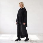 Damen Shirt Lagenlook Baumwolle Schwarz, vorne kurz hinten lang, Langarm, Oversize große Größen – AKH Premium