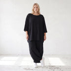 Damen Shirt Lagenlook Lyocell Schwarz, A-Linie, 3/4-Arm, Oversize große Größen – AKH Premium