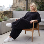 Damen Shirt Lagenlook Lyocell Schwarz, A-Linie, 3/4-Arm, Oversize große Größen – AKH Premium
