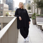 Damen Bluse Lagenlook Lyocell Schwarz, A-Linie, Knopfleiste, Oversize große Größen – AKH Premium