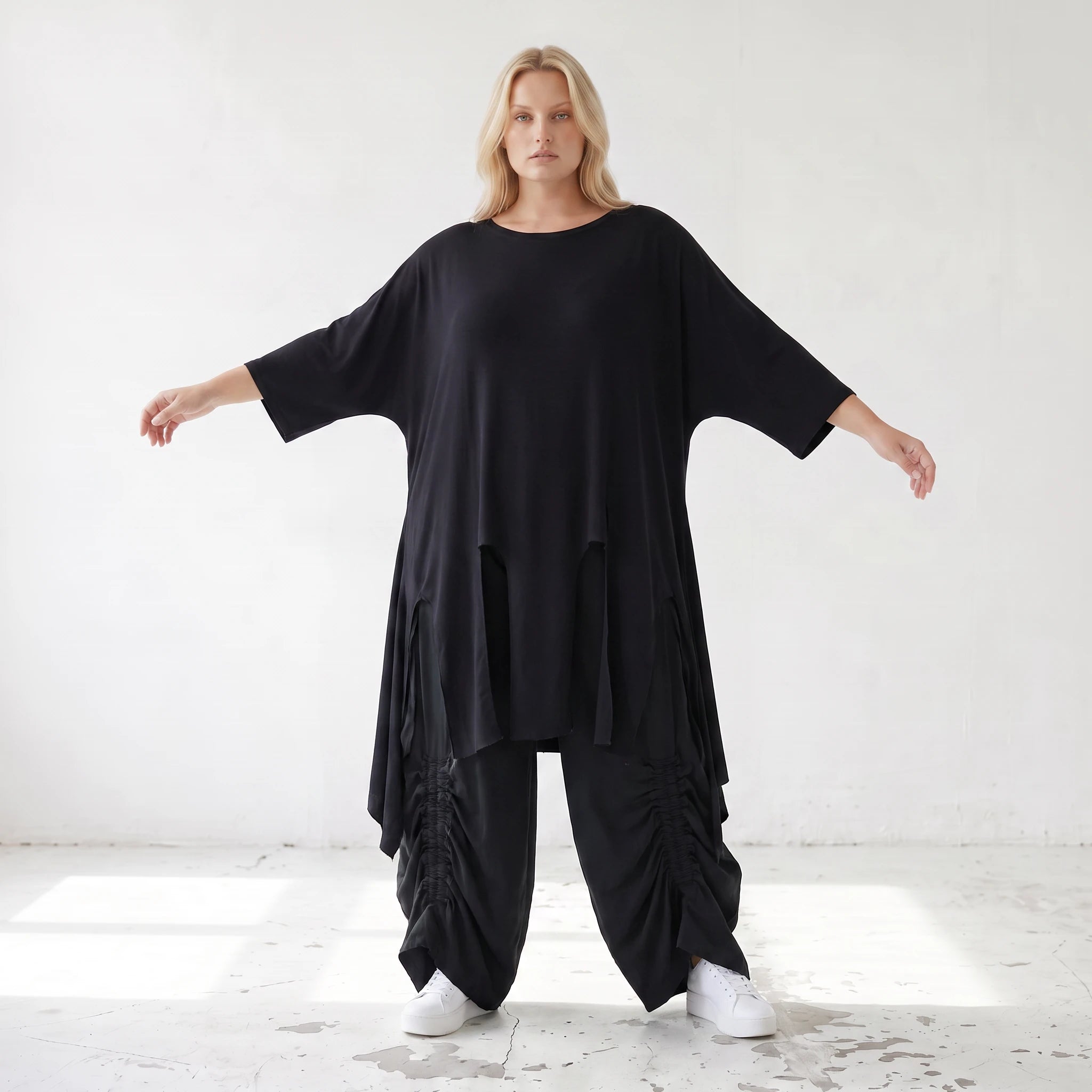 Damen Shirt Lagenlook Lyocell Schwarz, A-Linie, Oversize große Größen – AKH Premium