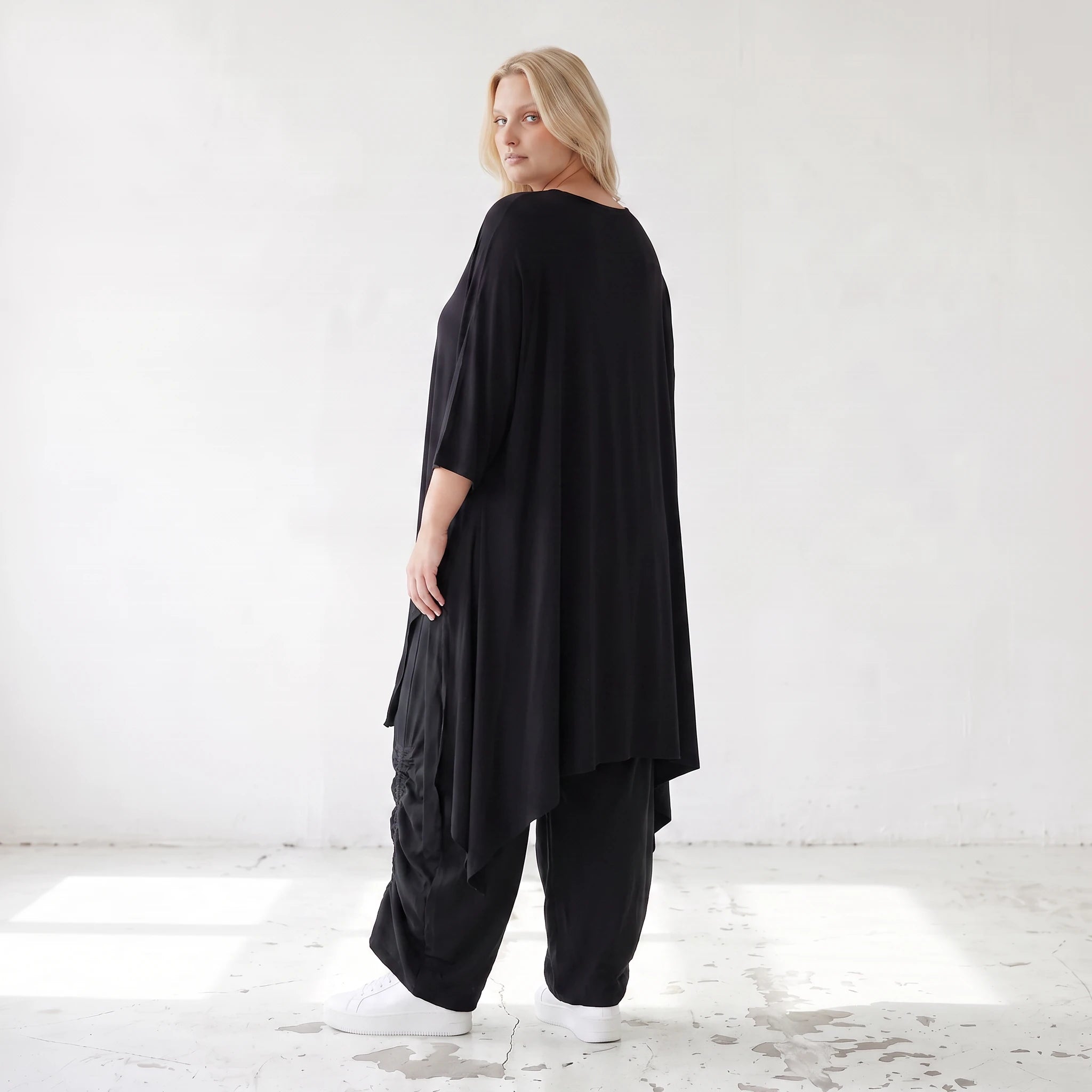 Damen Shirt Lagenlook Lyocell Schwarz, A-Linie, Oversize große Größen – AKH Premium