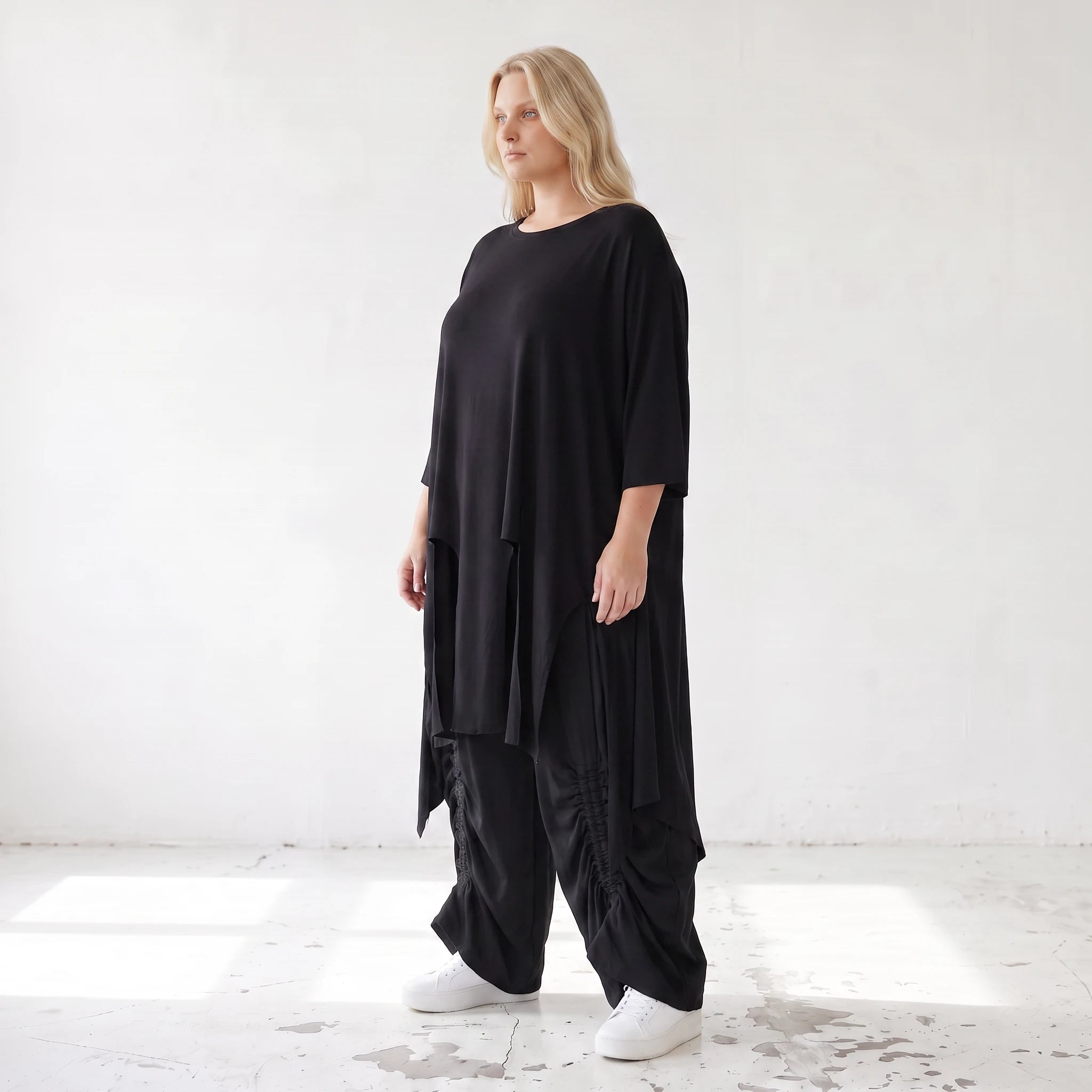 Damen Shirt Lagenlook Lyocell Schwarz, A-Linie, Oversize große Größen – AKH Premium