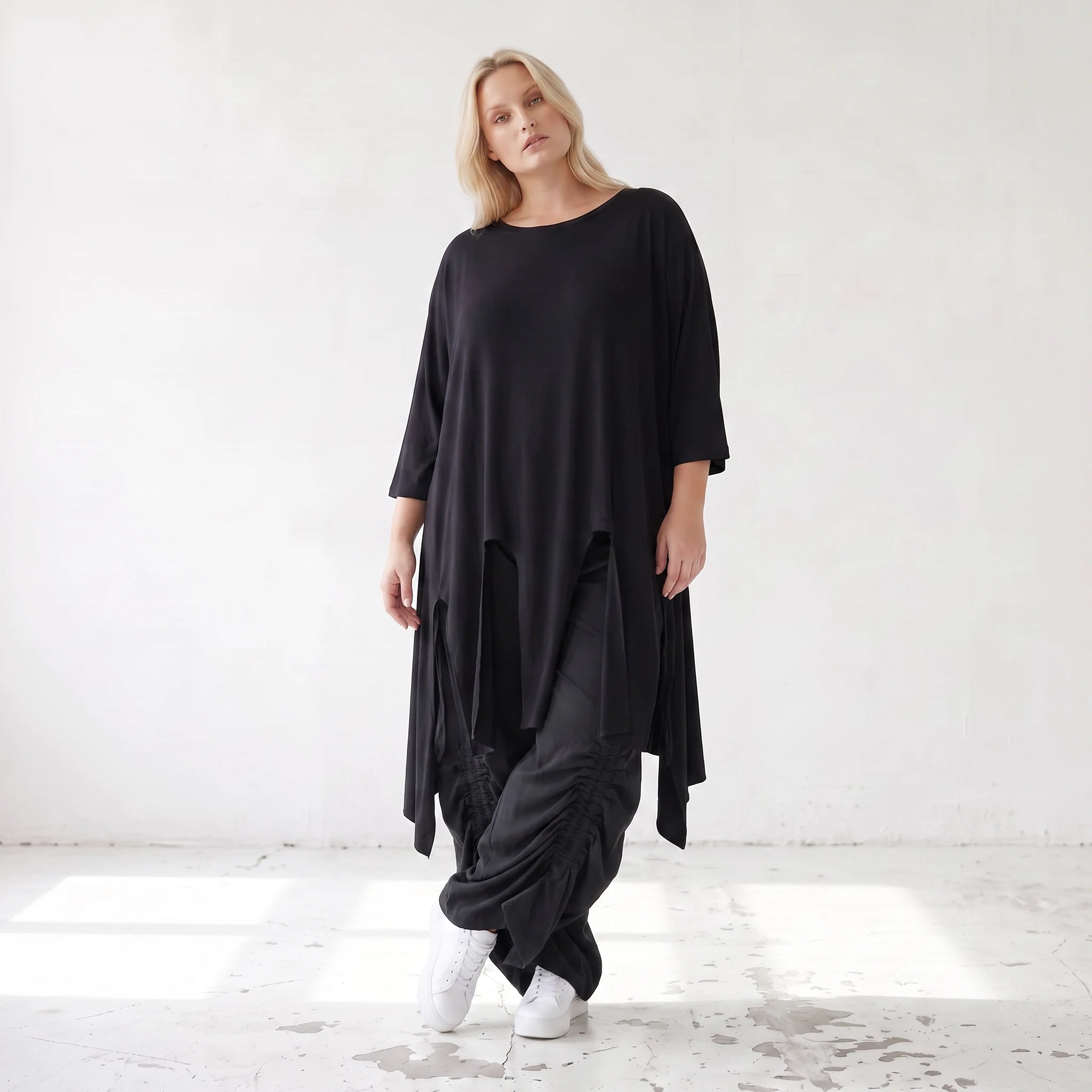 Damen Shirt Lagenlook Lyocell Schwarz, A-Linie, Oversize große Größen – AKH Premium