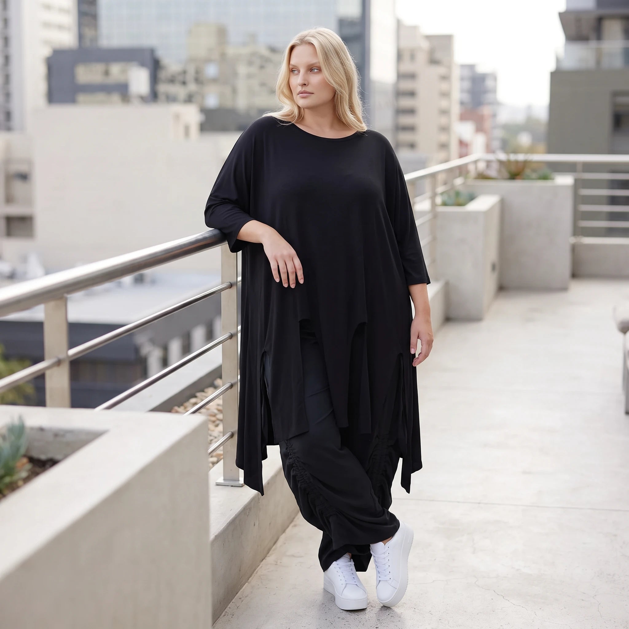 Damen Shirt Lagenlook Lyocell Schwarz, A-Linie, Oversize große Größen – AKH Premium