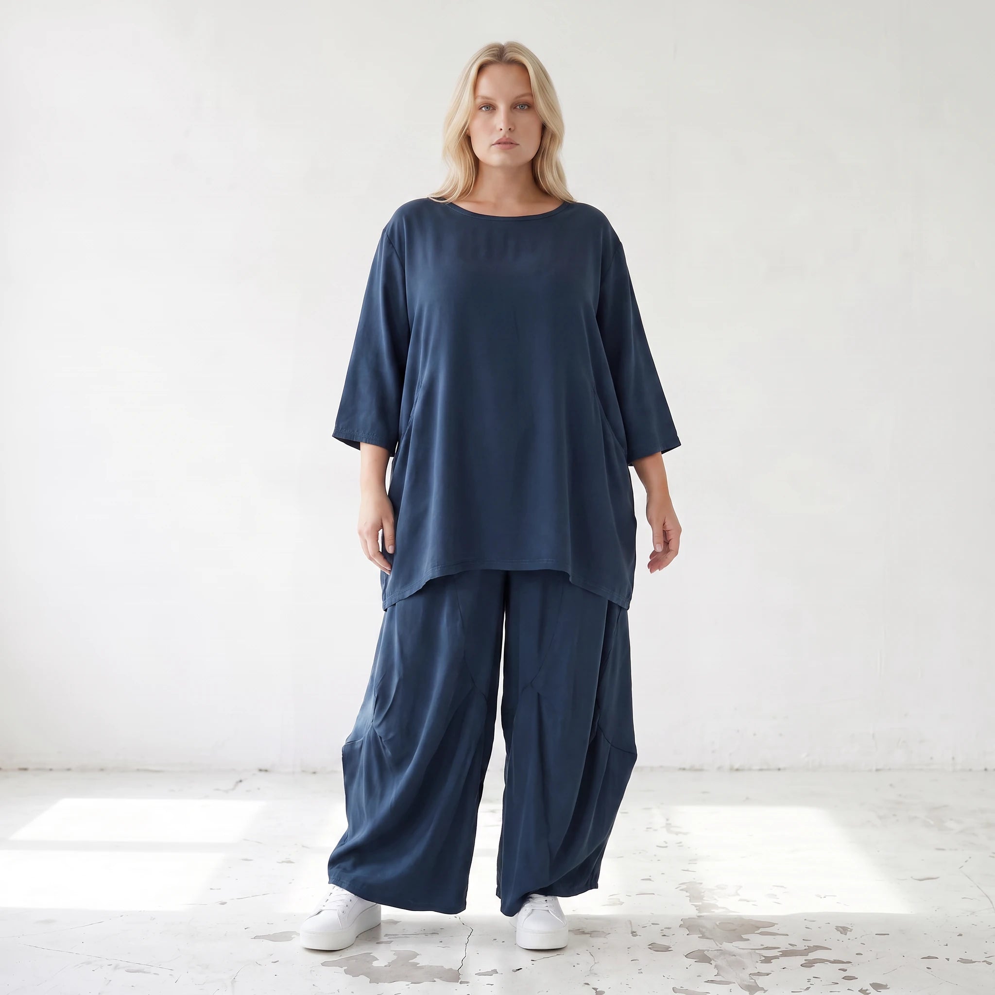 Damen Hose Lagenlook Lyocell Petrol, Ballonschnitt, Flügeltaschen, Oversize große Größen – AKH Premium