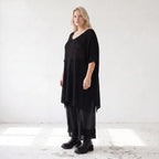 Damen Shirt Lagenlook Baumwolle Schwarz, A-Form, Langarm, V-Ausschnitt, Oversize große Größen – AKH Premium