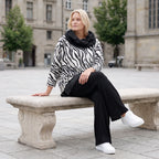 Damen Shirt Lagenlook Viskose Schwarz/Weiß, asymmetrisch, Langarm, Kapuze, Oversize große Größen – AKH Premium