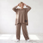 Longsleeve in Taupe aus French Terry mit Grafikprint und A-Linie im lässigen Streetstyle