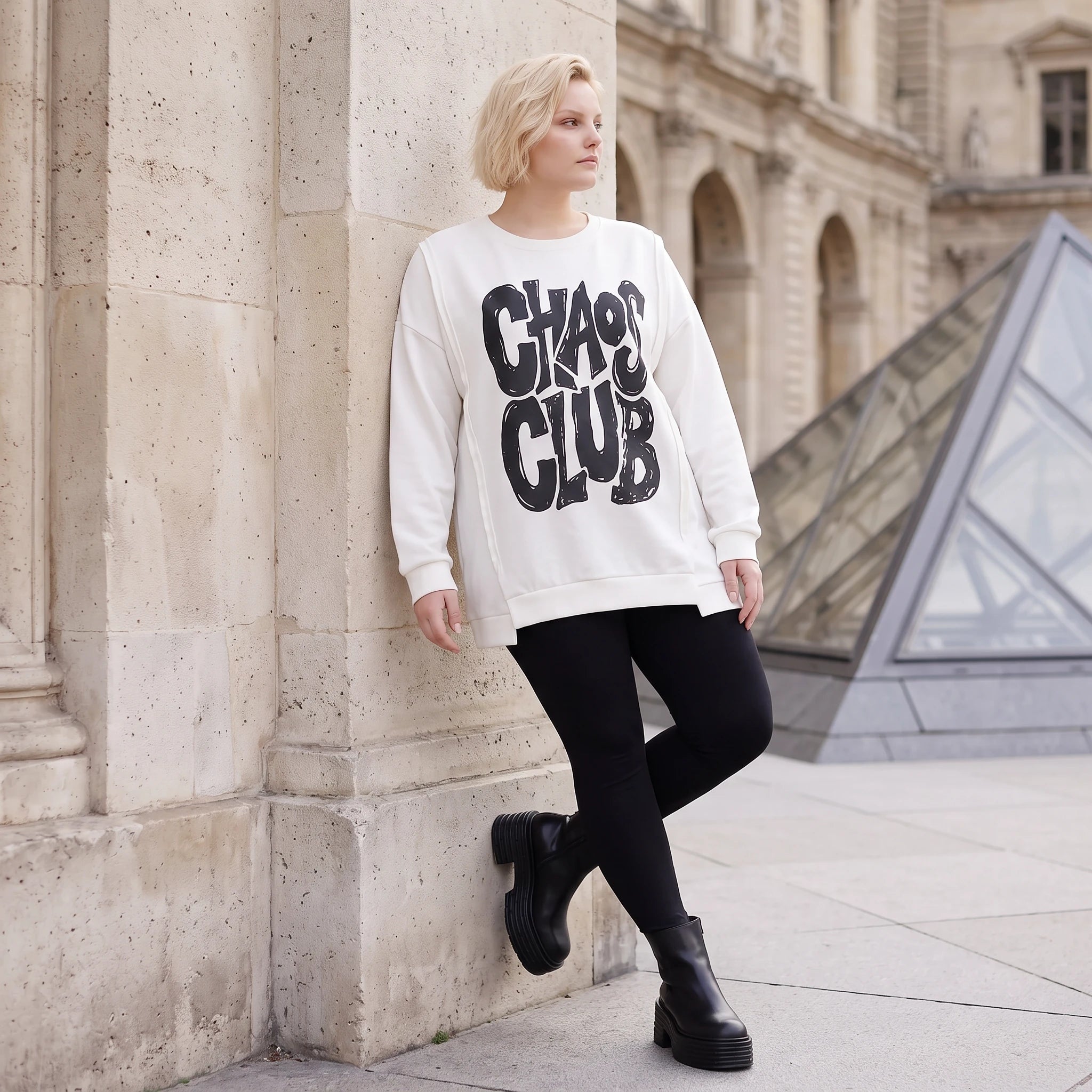 Kastiges Langarmshirt mit Statement Print und Außennähten aus French Terry Stretch urban