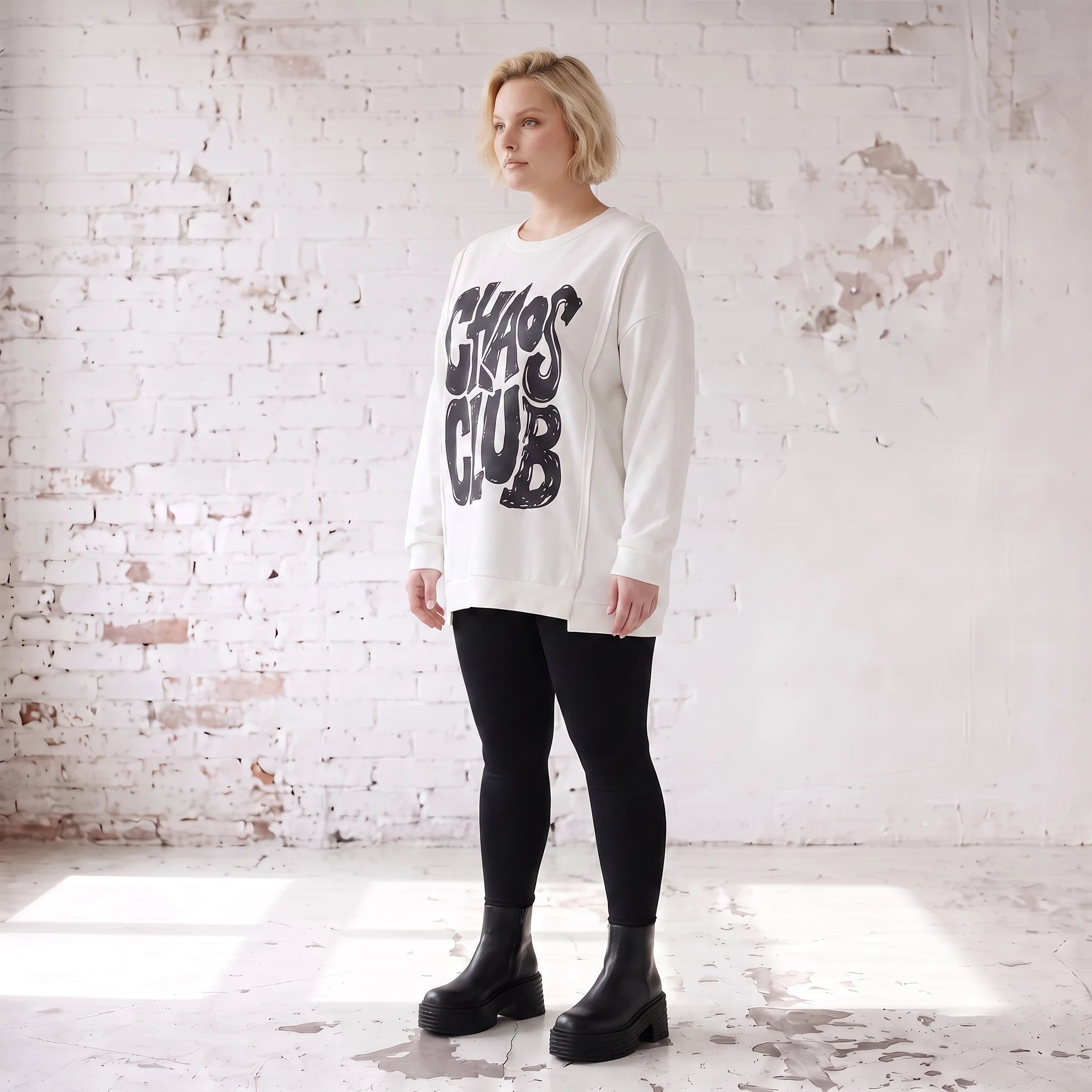 Kastiges Langarmshirt mit Statement Print und Außennähten aus French Terry Stretch urban