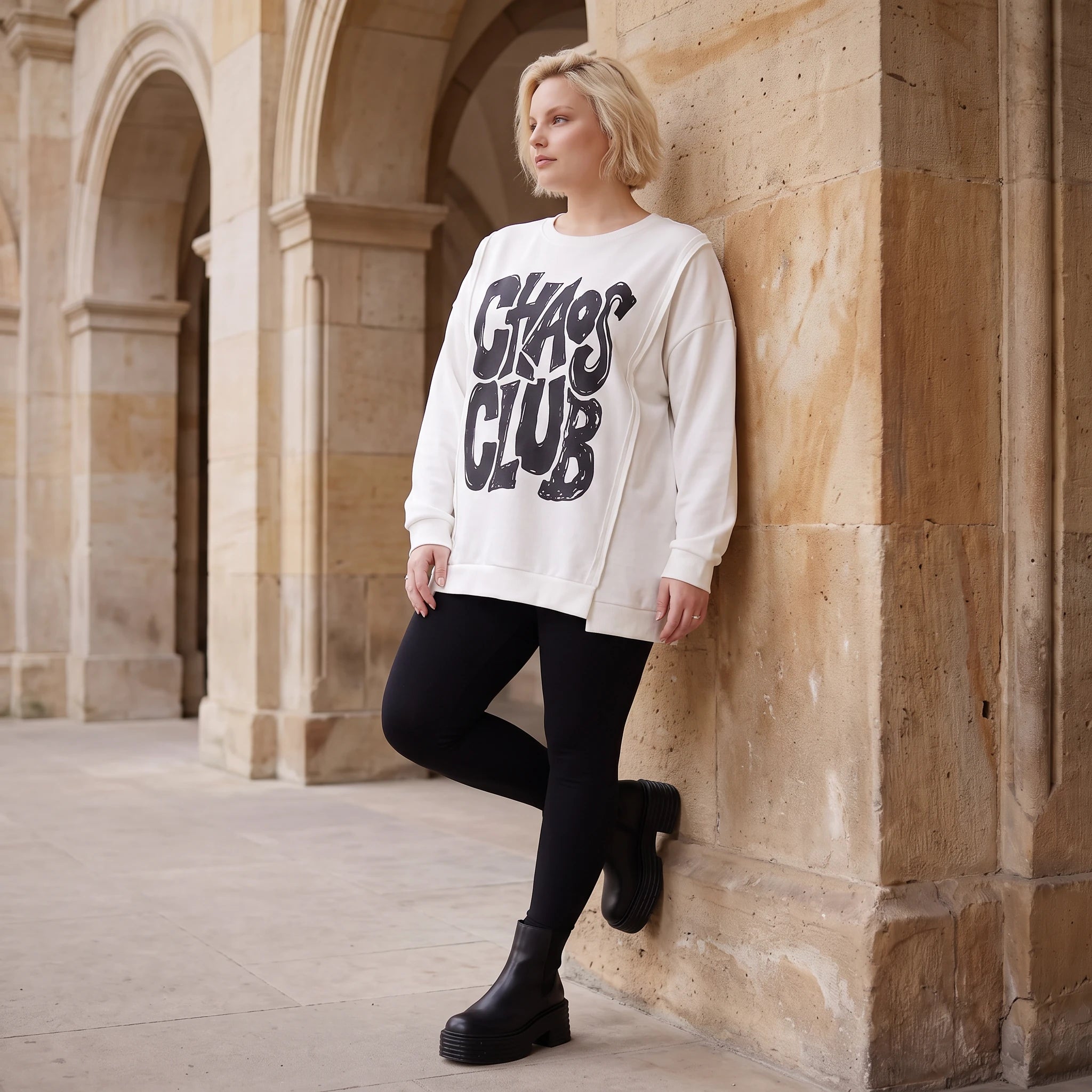 Kastiges Langarmshirt mit Statement Print und Außennähten aus French Terry Stretch urban