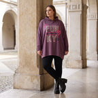 Fliederner Kapuzenpullover mit Leoprint aus French Terry mit Stretch und Seitentaschen