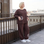 Lässige Oversizedhose aus French Terry mit Smileyprint und gesmoktem Saum extra lang